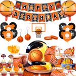 Basketball Birthday Decorations,160pcs Basketball Theme Birthday Decorations&Tableware Set-Basketball Party Paper Plates Cups Napkins&Basketball Balloons Banner etc Basketball Theme Party Supplies