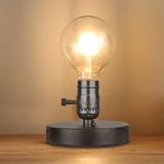 Zevnico Vintage Table Lamp Base Only Without Shade, Mini Basic Edison Exposed Light Bulb Stand, E26 E27 Short Edison Desk Lamps for Small Spaces with 5.75' Cord ON Off Switch & Plug in (Matte Black)