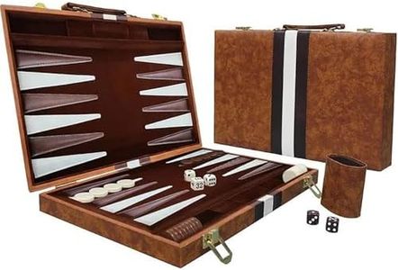 15inch Backgammon Set Classic Folding Board with Leather Case, Portable Travel Game, Ideal Gift Package for Strategy Lovers