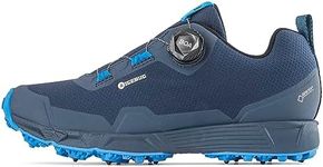 Icebug Womens Rover BUGrip GTX Trail Running Shoe with Carbide Studded Traction Sole, Night Sky/Blue, 8