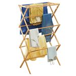 mDesign Bamboo Clothes Rack – Pull-Out Clothes Airer with 3 Tiers – Space-Saving Clothes Horse with Modern Design – Natural