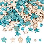 SUNNYCLUE 6 Strands 180~200Pcs Turtle Beads Turtles Charms Starfish White Blue Beads Bulk Synthetic Turquoise 8mm Round Bead Summer Ocean Sea Animal Beads for Jewellery Making Beading Kit DIY Craft