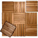 Outdooresta Interlocking Deck Tiles 10 Pcs - 12x12 Acacia Wood Patio Tile Indoor Floor - Outdoor All Weather - Balcony Decorations for Apartment - Wooden Patio Flooring Planks Outdoor Waterproof