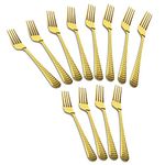 AXIOM Golden Fork Stainless Steel Cutlery Set. 12 Pieces Premium Silverware Forks with Champagne Gold Colour Plating