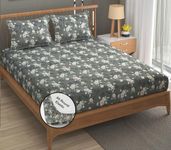 FRESH FROM LOOM King Size Microfiber Fitted Bedsheet Set with Floral Print - 240 TC, Anti Fade, 2 Pillow Covers (Size - 78 x 72 Inches (Fits up to 10 Inch) | Rose-Oslo-Grey)