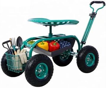 Gardening Stool on Wheels,Rolling Garden Seat with,Garden Cart with Seat Handle Adjustable,Gardening Chair Height Adjustable,Garden Cart ,Garden Seat with Wheels,Gardening Gifts for Women (Green)