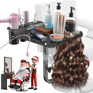 NEWTRY Salon Tray Attached to Chair, 360° Rotation Salon Metal Tray for Barber Chair, Hairstylist Color Tray for Salon, Salon Chair Tray Attachment, Hair Extension Tool Tray Adjustable Height & Width