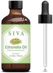 SIVA ORGANICS Citronella Essential Oil 4 Fl Oz - 100% Pure, Undiluted, Therapeutic Grade, Amazing for Nourished Skin, Moisturized Hair, Diffuser, Massage & Aromatherapy 1 Fl Oz (Pack of 1)