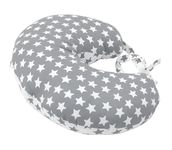 TOYSILO Adjustable Baby Breast Feeding Pillow, Nursing Pillow, Maternity Feeding Pillow with Detachable Cover 0-24 Months Breastfeeding 24 x 22 x 6 inches (Grey & White Star)