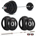 Leeway Olympic Barbell Rod with Plates (20kg Set) | 7ft Chrome Otis Bar 20kg + Weight Plates | 51mm Rubber Coated Olympic Plate | Home Gym Weight Lifting Combo (Black, (2.5kgX4 + 5kgX2))