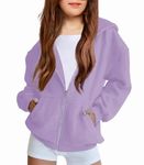 Arshiner Teen Girls Soft Zipper Hoodie Sweatshirt Purple Winter Basic Jacket with Kangaroo Pocket for 13-14 Years