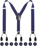 Kajeer Mens Adjustable Button End Suspenders - Y-Back Elastic Tuxedo Suspenders with Heavy Duty Leather Buttons End (Navy blue)