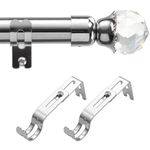 Curtain Poles, Single Curtain Rod 76-221 cm, Curtain Poles for Eyelet Curtains, 2.5cm Curtain Rod Heavy Duty for Sliding Door, Bedroom, Patio Door with Adjustable Brackets, Silver