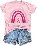 QAUN Pink Ribbon Shirt for Women: Breast Cancer Awareness Tshirt Inspirational Short Sleeve Tops(Pink, Medium)