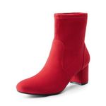 DREAM PAIRS Women's Fashion Short GoGo Boots Almond Toe Chunky Heel Ankle Boots,Size 9.5,Red-Suede,SDAB2414W