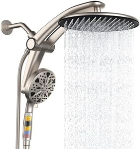 Shower Head with filtered Handheld High Pressure daul Shower Heads with Handheld Spray Combo and 10 Sprays Handheld Shower Head Detachable Shower head Built-in Magnetic Docking and Power Jets Nickel