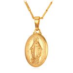 U7 Virgin Mary Cross Christian Necklace for Women Girls Gold Miraculous Catholic Medal Pendant Necklaces