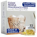 Clean People Laundry Detergent Pods - Plant-Based, Hypoallergenic Laundry Pods - Ultra Concentrated, Plastic Free, Recyclable Packaging, Stain Fighting - Fragrance Free, 32 Pack