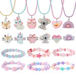 powerking Unicorn Necklace Ring Sets for Kids Little Girls, 6 Sets Unicorn Ring and Necklace, Unicorn Party Favors Gift Bag