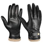 OZERO Mens Leather Gloves Winter Touchscreen Driving Gloves,Genuine Sheepskin,70% Wool Blend Lining,Lightweight 90-108g,For Commuting,Driving and Dress,Black