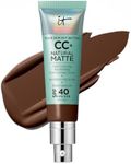 IT Cosmetics CC+ Cream Natural Matte Foundation with SPF 40 - Shine-Reducing & Long-Wear Full Coverage Foundation For Oily Skin - With Hyaluronic Acid - Non-Comedogenic, Deep Mocha - 1.08 fl oz