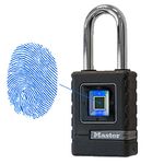 MASTER LOCK Heavy Duty Biometric Padlock [Weatherproof] [Fingerprint Lock and Back-Up Directional Lock] [Long Shackle] 4901EURDLHCC - Ideal for outdoor applications