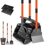 SlowTon Dog Pooper Scooper, Adjustable Long Handle Swivel Bin & Rake & Spade Kit with 20 Poop Bags, Portable Dog Pooper Scooper for Large Medium Small Dogs, Poop Scooper for Yard Lawn Outdoor(Orange)