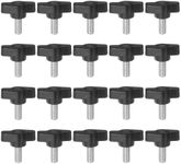 HARFINGTON 20pcs Tee Wing Knobs Thumb Screws M6 x 12mm Standard Male Thread Plastic T Knobs Handles Hand Clamping Knobs Grip Thumbscrew, Black