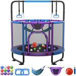 SKYUP 4.5/5/5.5FT Mini Trampoline for Kids Ages 1-8, 400LBS No-Gap Toddler Trampoline with Net, Swing, Adjustable Gymnastics Bars, Basketball Hoop, Indoor/Outdoor Trampoline, Boys & Girls Gifts Toys