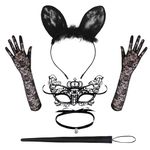 5 Pcs Halloween Black Cat Costume for Women - Halloween Cat Woman Outfit Sexy Costume for Women with Ears Headband Tail Gloves Collar Mask, for Halloween Decorations Fancy Dress Cosplay Theme Party