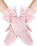 Bencailor Women Lace Gloves Party Wedding Gloves Bow Short Glove Evening Elegant Accessories Sun Protection Funeral(Pink,Lace Style)