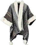 Miaikvs Women's Colorful Stripe Vintage Ethnic Style Poncho Women's Fur Collar Shawl Coat Knit Shawl Wrap Open Front Cardigans for Women(Grey)