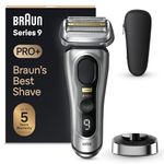 Braun Series 9 Pro Electric Shaver With 3+1 Head, ProLift Trimmer, Charging Stand & Travel Case, Sonic Technology, UK 2 Pin Plug, 9417s, Silver Razor