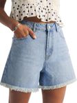 PINKMSTYLE Womens Jean Shorts Frayed Hem High Waisted Casual Ripped Denim Short Summer Trendy Jorts Light Blue Large