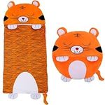 AMLOOPH Kids Sleeping Bag With Pillow, Soft And Warm Childrens Sleeping Bag For Girls And Boys 2 In 1 Foldable Portable Camping Fun Animal Play Pillow Napper Sleeping Bags For Kids Gift (Tiger -M)