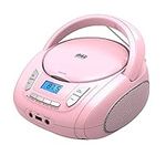 Portable CD Player Boombox with Bluetooth, FM Radio, USB MP3 Playback,3.5mm AUX Headphone Jack and USB Input, Compact CD Player Radio Stereo System (Radio CD Boombox Pink)