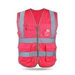 HYCOPROT Safety Vest, High Visibility Mesh Reflective Vests with Pockets and Zipper, Meets ANSI/ISEA Standards (Small, Pink)