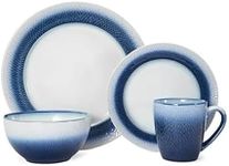 Pfaltzgraff Eclipse Blue 16-Piece Stoneware Round Dinnerware Set, 1 inch dinner plate, 8 inch salad plate, 6 inch soup cereal bowl (26 ounce) and 14 ounce mug, Blue/White