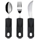 Vive Adaptive Utensil Set - Arthritis Aid Silverware for Parkinsons, Hand Tremors - Easy Grip for Shaking and Trembling Hands - Heavy Stainless Steel Spoon, Fork, Serrated Knife (Standard)