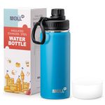 Mollcity Kids Insulated Water Bottle-16 oz Stainless Steel Vacuum Wide Mouth Sports Flask with Silicone Boot-Reusable Metal Leak Proof Travel Water Bottle for Girls Boys, BPA-Free(Sky Blue)