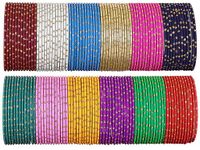 NMII Designer Multicolour Metal Bangles Set For Women & Girls with Golden Zari Work | Girl's Bangles Bracelet | Metal Chudi Set | Latest Stylish Bangles | Girls Jewellery Bangles- (P1-New-2.4)