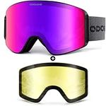 Odoland Ski Goggles Set with Detachable Lens, Frameless Interchangeable Lens Anti-Fog UV Protection Snow Goggles for Men and Women, Helmet Compatible,Revo Purple