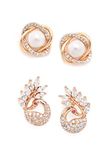 Zaveri Pearls Combo of 2 RoseGold Cubic Zirconia Brass Stud Earrings-ZPFK10218