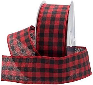 Royal Imports Buffalo Checkered Plaid Christmas Ribbon Wired, Black/Red, 2.5" (#40) Gingham Design for Bow Making, Gift Wrapping, Wreaths, Holiday, 50 Yd Roll (150 FT Spool)