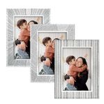 Giftgarden 6x4 Photo Frames, Sparkle Glass Silver Picture Frames 3 Pack Mirrored Edge Frames for Desktop Display