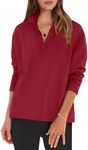 ANRABESS Women Long Sleeve Polo Shirts Casual V Neck Collared Boxy Fit Dressy Work Blouse Top Spring Outfits Red L