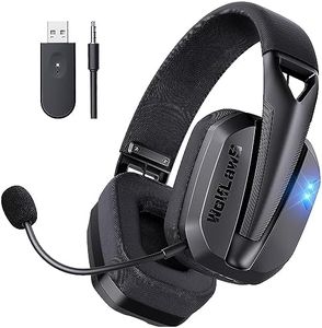 WolfLawS Wireless Gaming Headset for PC, PS5, PS4, Mac, Switch, Bluetooth Over-Ear Headphones with Detachable and Built-in Mics, Low Latency, Lightweight, 48H Battery, Noise Isolation - Black