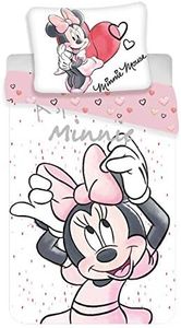 Disney Minnie White Juego de funda nórdica y almohadón, en algodón, para cama individual