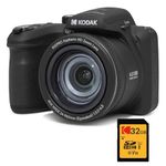 KODAK Bridge Digital Pack Pixpro Astro Zoom AZ405 + 32GB Kodak Ultra High Speed U1 SDHC Card – 20MP Camera, 40X Zoom, Wide Angle, 3" LCD Screen, Full HD 1080p Video, OIS, AA Battery – Black