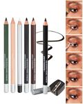 6 Colors Eyeliner Gel Pencil Set, Waterproof Smudge proof Long Lasting Rich Color, Nude Black Brown White Blue Green Eyeliner Pencil Waterline, Multi-Use Cream Eye Liner Brightener Pen with Sharpener